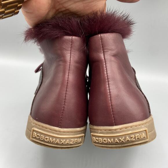 BCBGMAXAZRIA Deniz Hi Top Sneakers Size 7 Rabbit Fur Bordeaux‎ Burgundy Suede - Picture 4 of 13